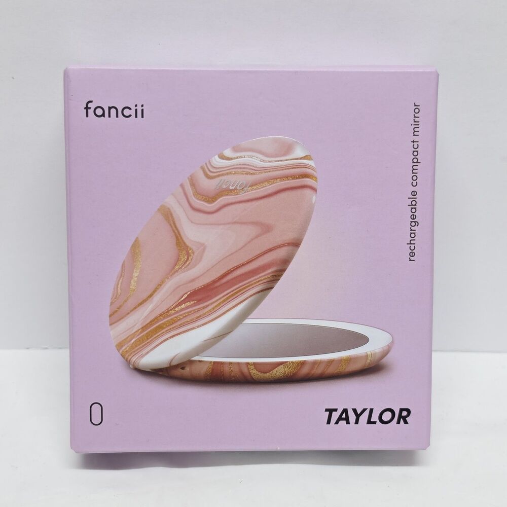 Fancii Taylor LED Lighted Rechargeable Compact Mirror Dual Sided Marble Pink NEW